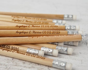 Spersonalizowane ołówki ślubne z imionami i datą – grawerowane upominki dla gości, rustykalny drewniany ołówek, pomysł na prezent ślubny