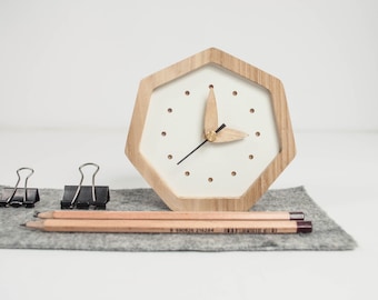 Wooden Clock, Wood Clock, Desk Clock, Rustic Clock, Small Clock, Desk Accessories, Office Desk Accessories, Boyfriend Birthday Gift