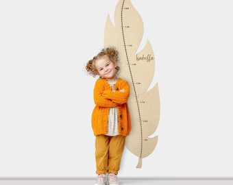 Personalized Kids Growth Chart, Wooden Feather Ruler Height Chart, Toddler Room Decor, Girls & Boys Wood Ruler, Custom Name Height Chart