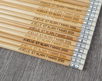 Grawerowane drewniane ołówki – spersonalizowany zestaw naturalnych ołówków, spersonalizowane ołówki tekstowe do szkoły, biura lub na imprezy, hurtowe upominki weselne dla gości