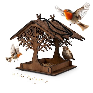 Bird feeders for the outdoors Wooden rustic bird feeder Stand up & hanging birdhouse Hummingbird feeding Handmade pagoda bird house