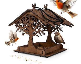 Bird feeders for the outdoors Wooden rustic bird feeder Stand up & hanging birdhouse Hummingbird feeding Handmade pagoda bird house