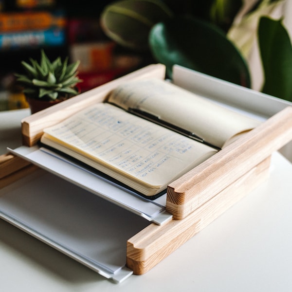 Bac à papier en 2 étapes, organisateur de fichiers de bureau, organisateur de bureau en bois, organisateur de papier pour bureau, cadeau plateau de bureau pour lui, cadeau d'anniversaire pour papa