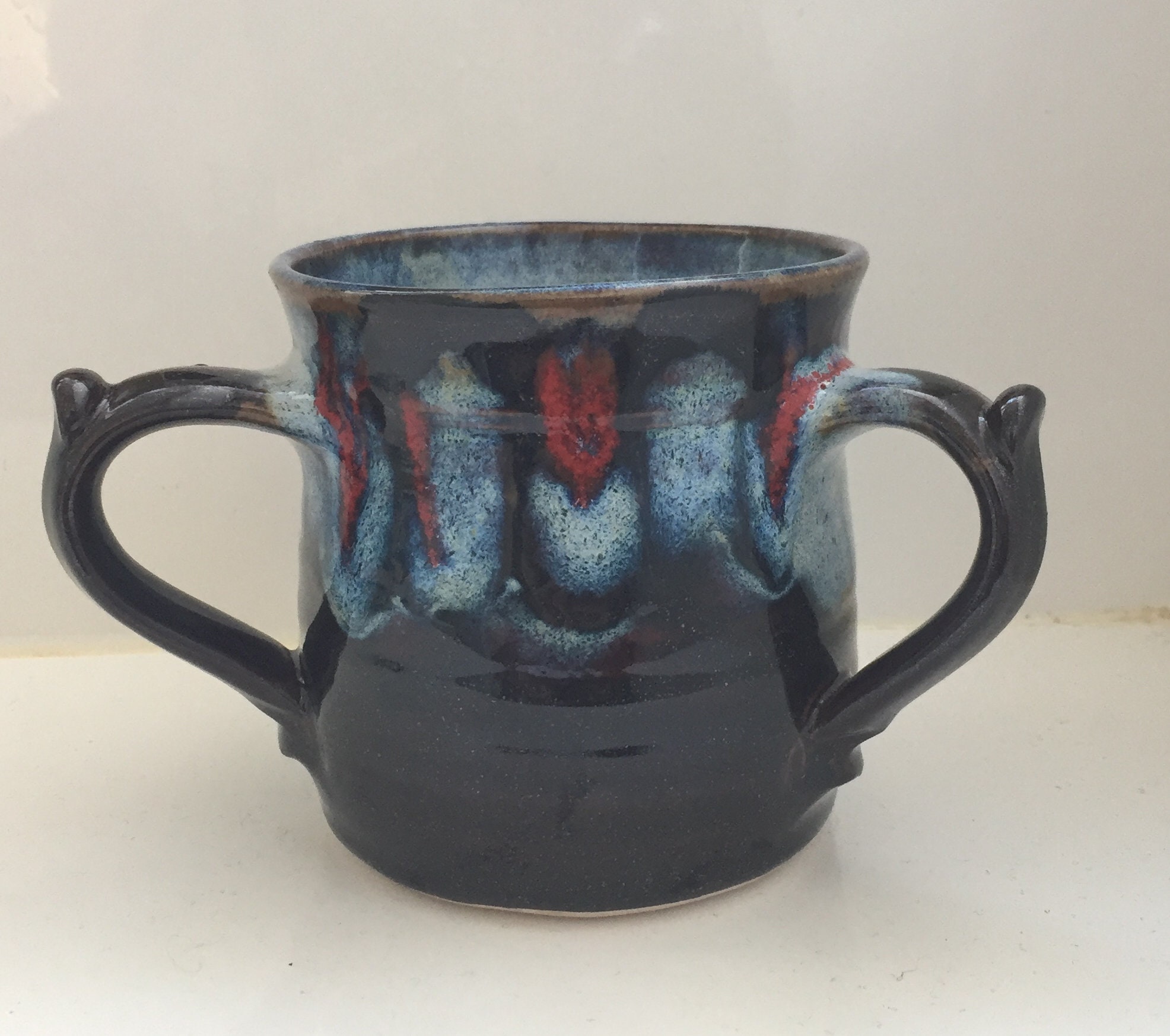 Tall Striped Mug with Two-Finger Handle and Darker Finish