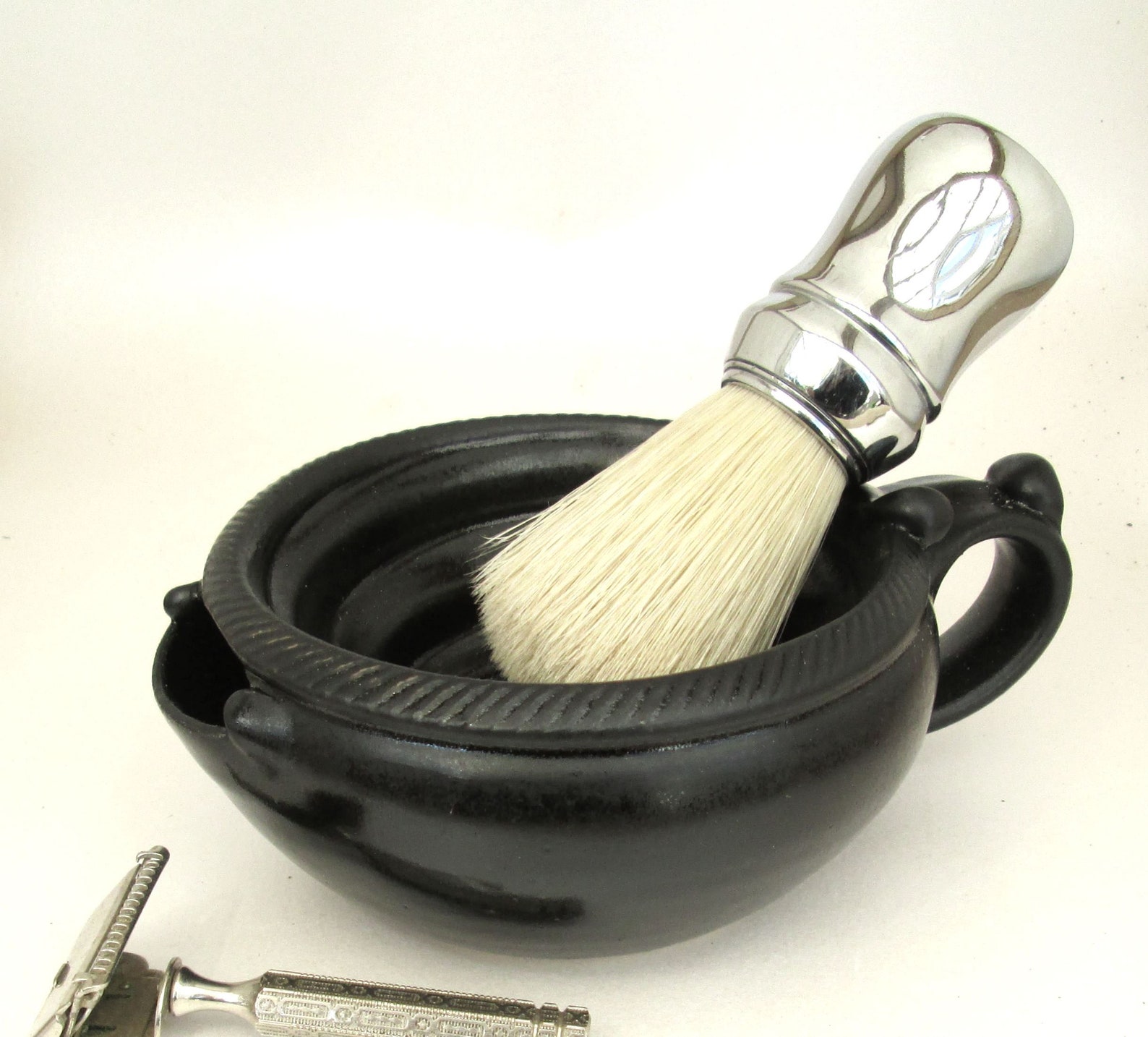 Large 2 Shaving Scuttle Bowl Black by Steve Woodhead Etsy