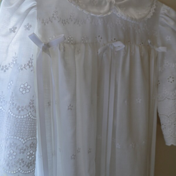 Infant Victorian Edwardian Christening Gown / Baptismal Gown / Embroid / Wide Sleeve / Battenberg / Bows / Long Gown / Long Slip  12 MOS