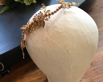 Antique Gold Rhinestone Backpiece / Hair Vine/ Clear and Rhinestone Pearl Backpiece / gold Hair Vine / Wedding Hair Accessory / Metal Vine