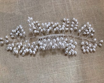 Wedding Pearl Comb / Pearl Backpiece / Combs / Silver Wire