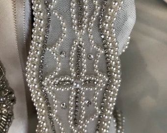 Wedding Pearl Sash / Ivory/ Rhinestone Appliqué / Stunning / Vintage Look / Alexander / Wedding Dress Belt / Pearls / RHINESTONE Belt / 14