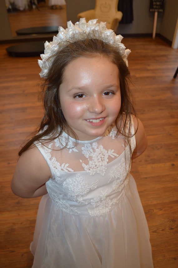 Flower Girl Pearl Flower Headband / Tiara / Satin… - image 4