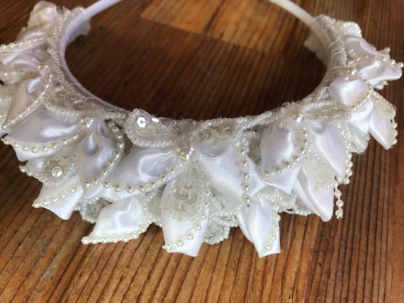 Flower Girl Pearl Flower Headband / Tiara / Satin… - image 5