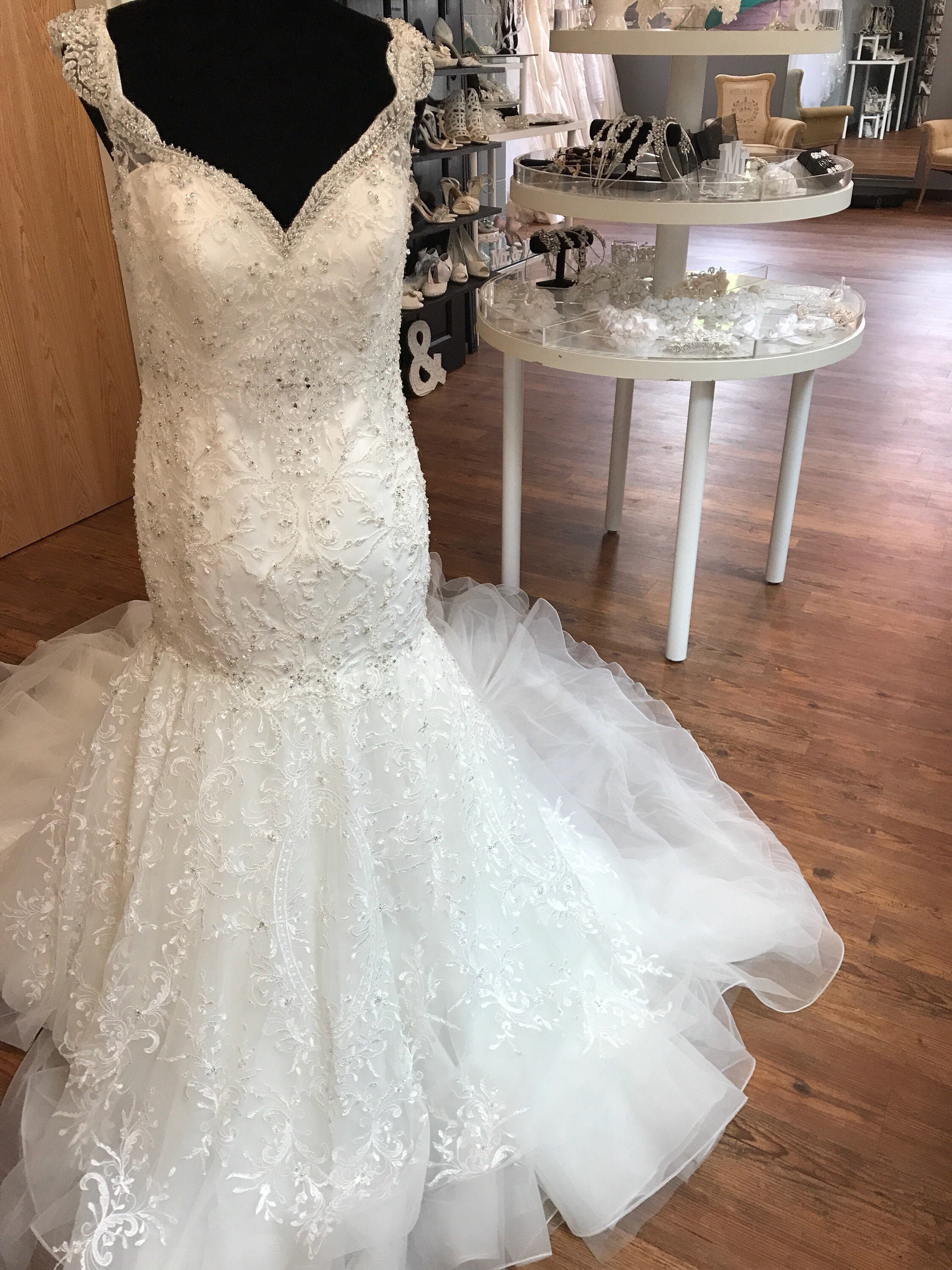 14 White Lace Wedding Dress Lace Rhinestone Wedding Dress Etsy