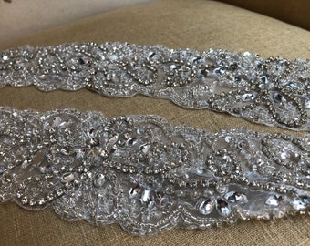 Custom Rhinestone Wedding Sash / Hand Beaded Applique / Rhinestone / Sparkly / Unique Wedding Black Tie / Rhinestone Belt