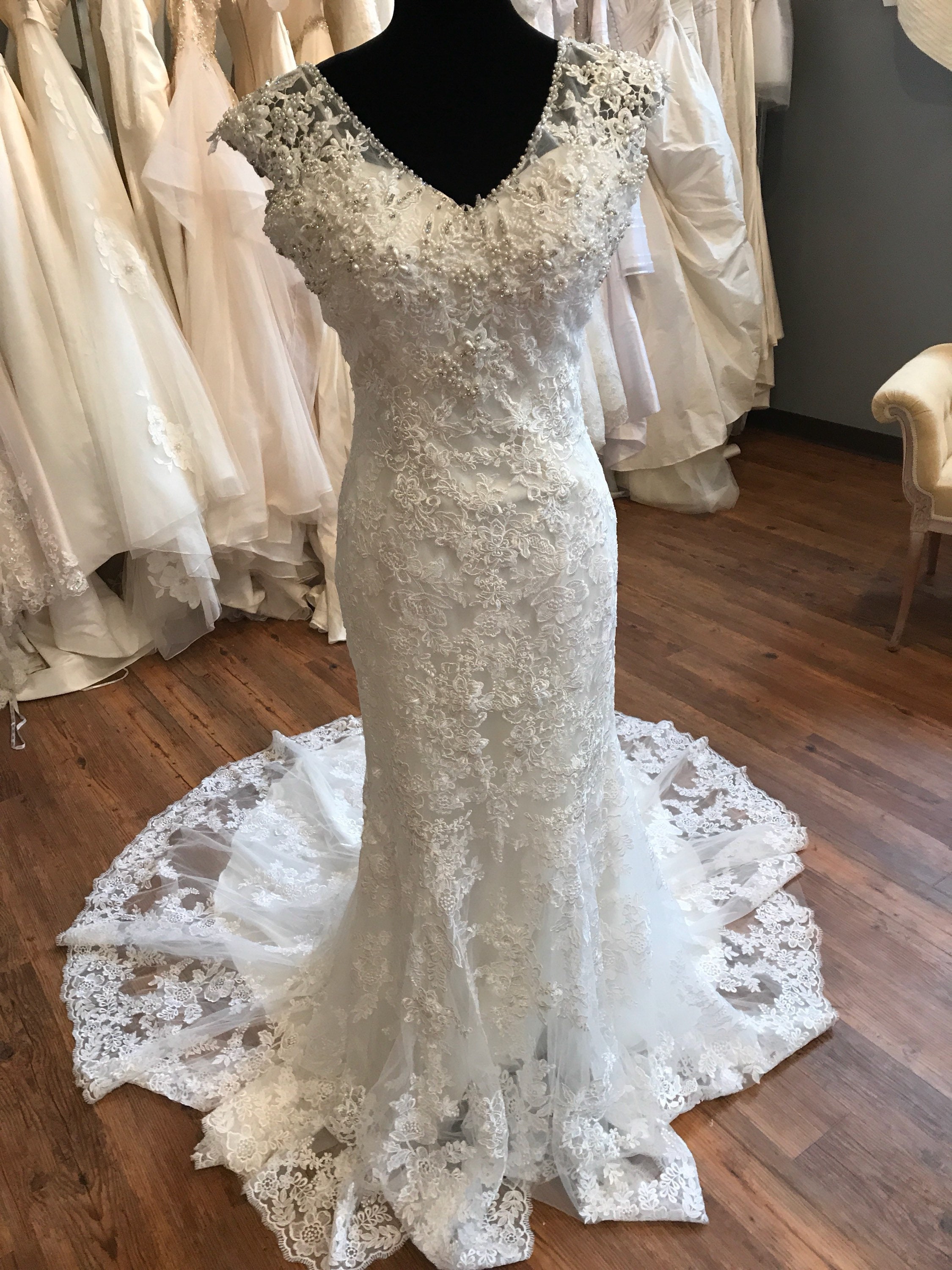 10 Lace Wedding Dress Lace Rhinestone Sleeve Wedding Dress Etsy