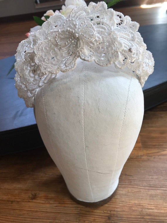 Flower Girl Crown / Pearls  / Lace / Bride TIARA … - image 1