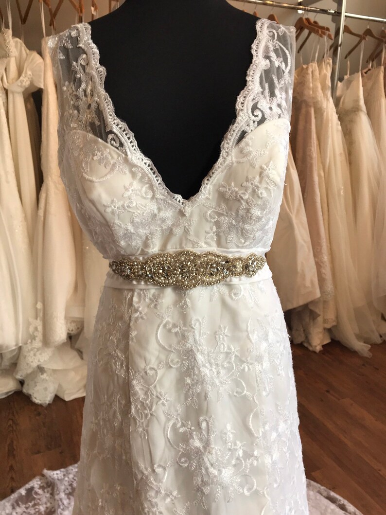 Lace Wedding Dress with Rhinestone Belt