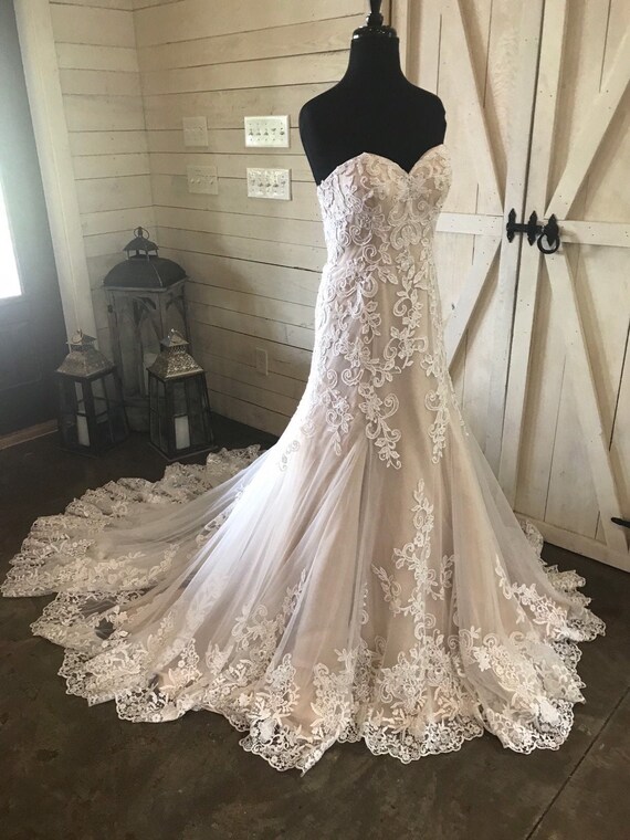 12 Cafe Satin Tulle And Lace Floral Overlay Wedding Dress Etsy