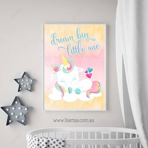 Dream Big Little One Unicorn Nursery Wall Decor Art