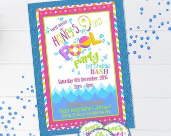 Pool Party Invitation - Splash - Female Birthday - Personalised - Printable - Digital File - Childrens Birthday