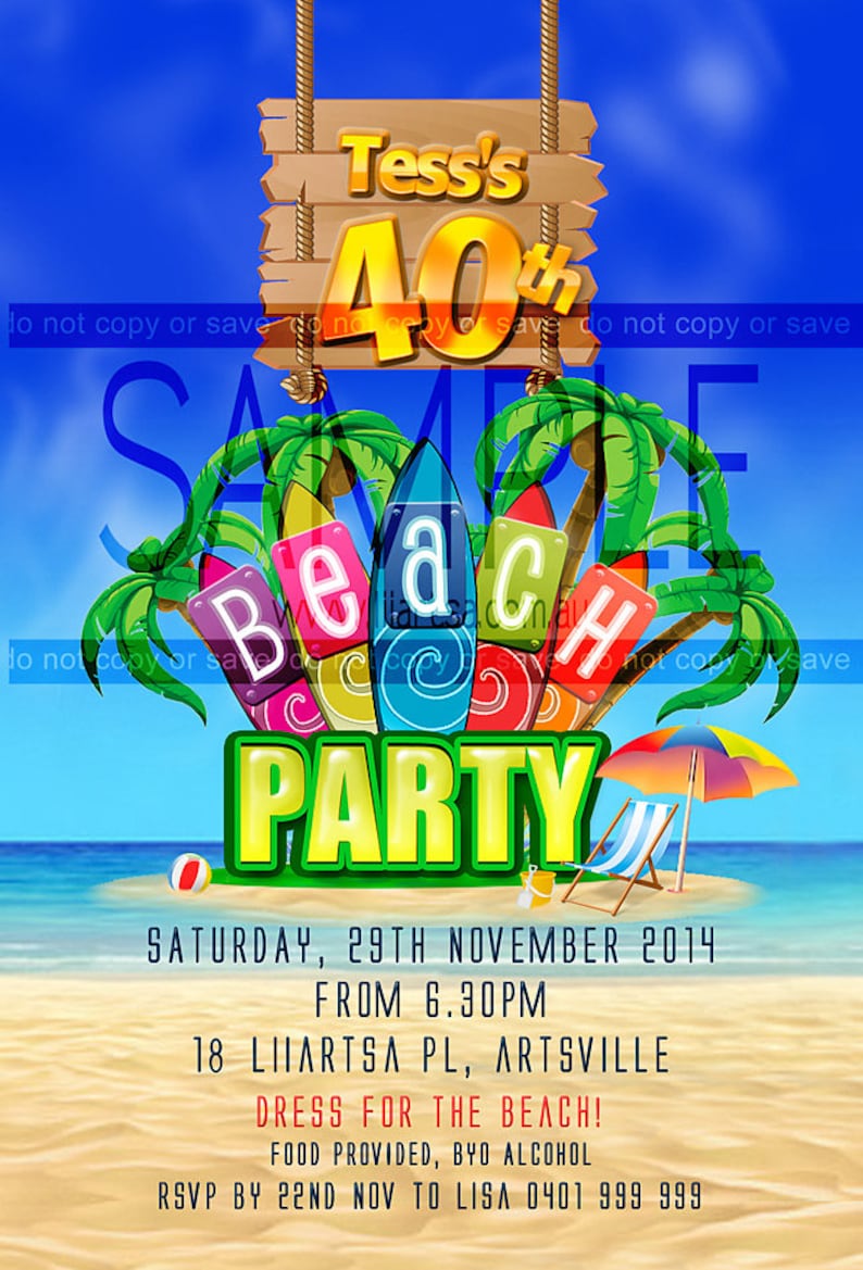 Personalised Digital File Island Beach Party- Modern Birthday Invitation Landscape