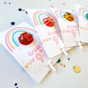 Etichetta lecca-lecca Chupa Chup / Qualsiasi tema / Etichetta bomboniera per festa di compleanno / Bomboniera di compleanno arcobaleno pastello / Grazie per la festa stampabile digitale