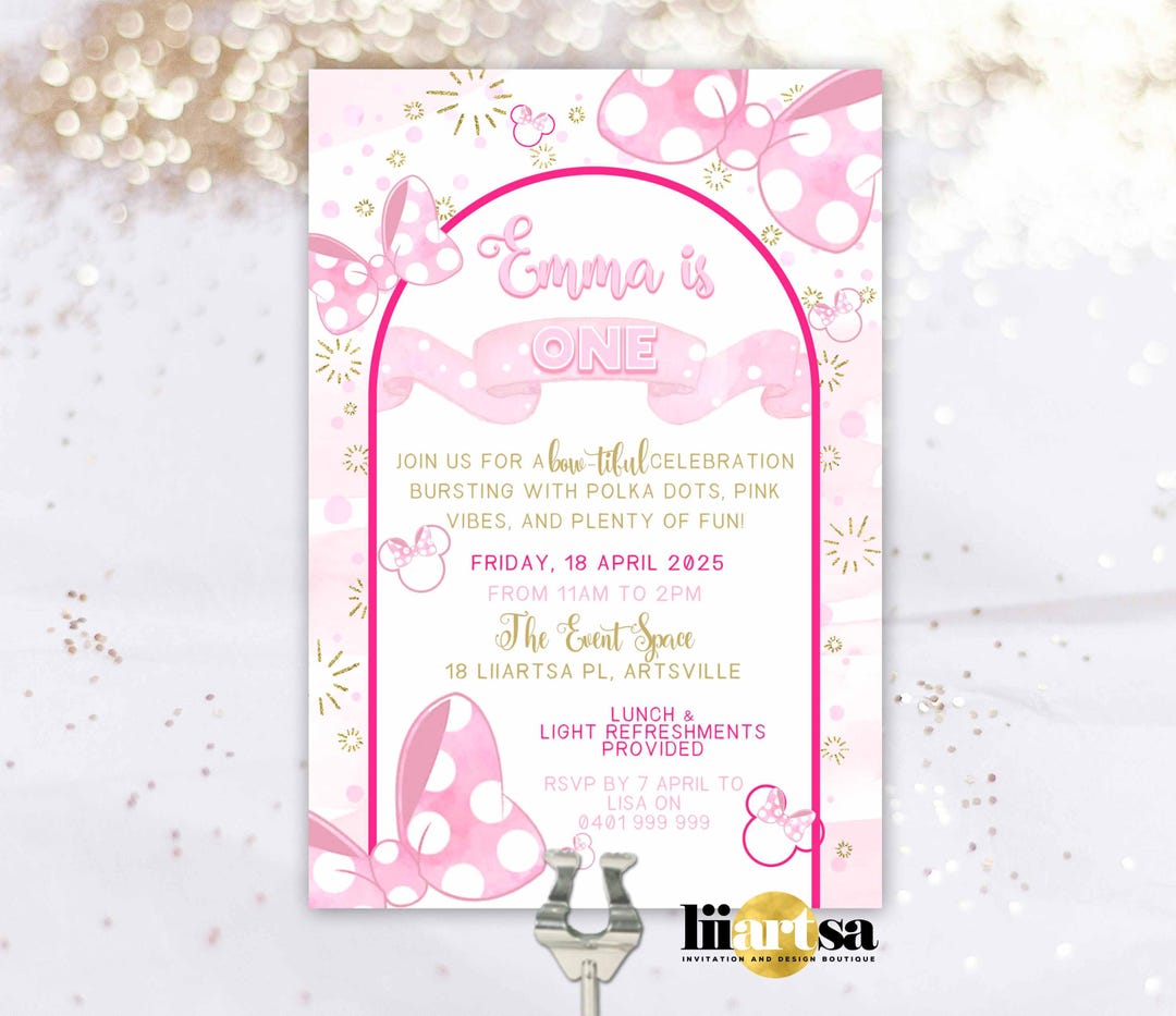 Minnie Mouse Inspired Birthday Invitation | Pink Polka Dot | Bows ...
