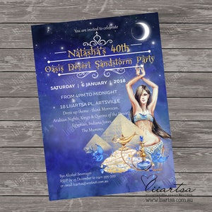 Invito per compleanno femminile "Le mille e una notte" - Personalizzato - Stampabile - File digitale