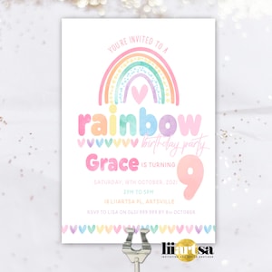 Rainbow Pastel Invitation - Personalised - Printable - Digital File - Rainbow - Childrens Birthday - Watercolour Pastel