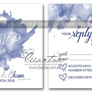 Watercolour Splash Wedding Invitation Water Blue image 3