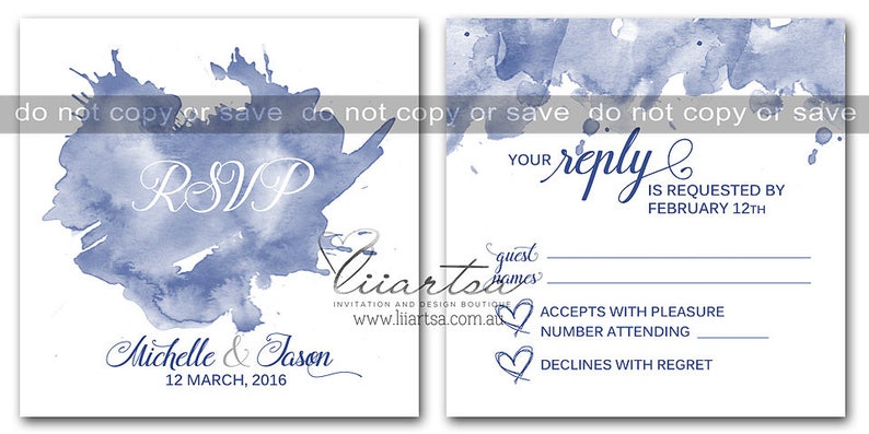 Watercolour Splash Wedding Invitation Water Blue image 3