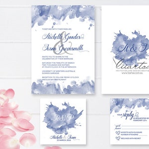 Watercolour Splash Wedding Invitation Water Blue image 1