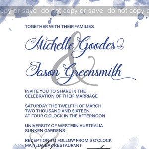 Watercolour Splash Wedding Invitation Water Blue image 2