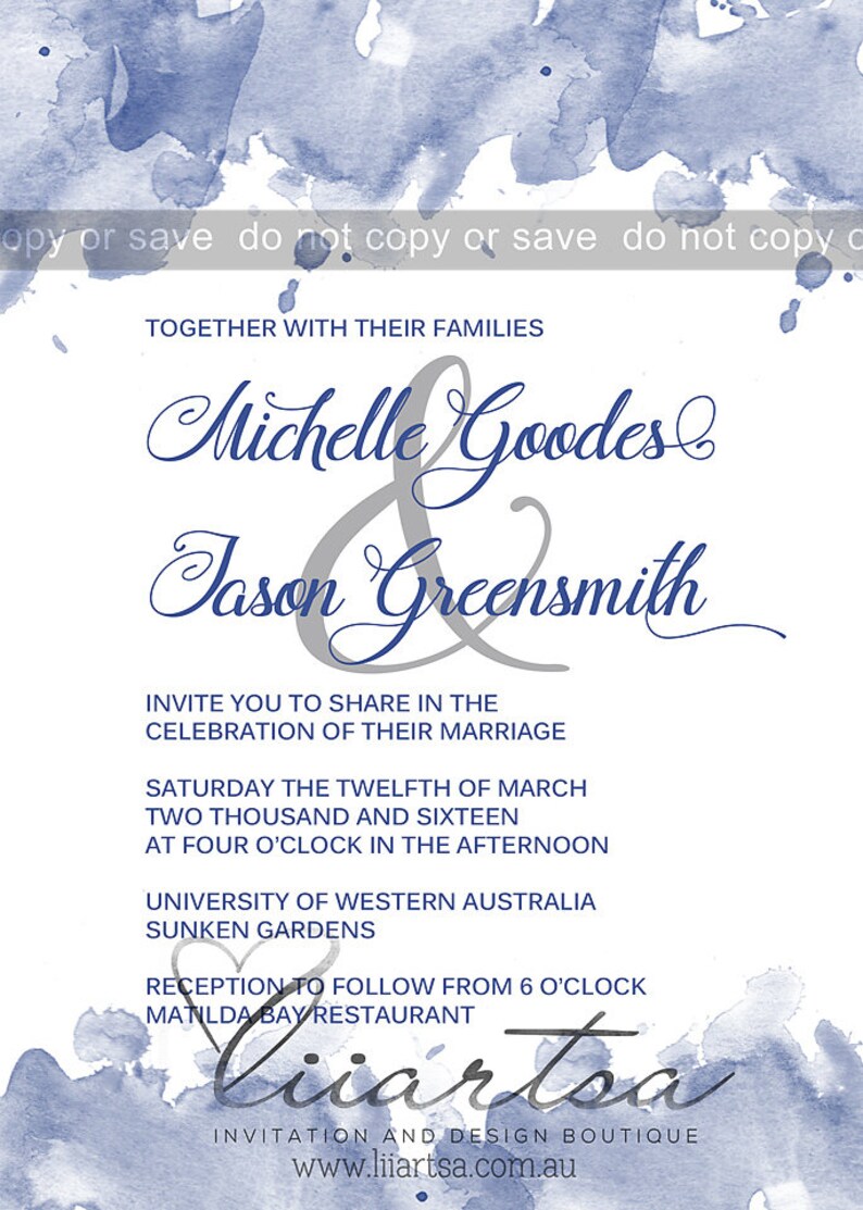 Watercolour Splash Wedding Invitation Water Blue image 2