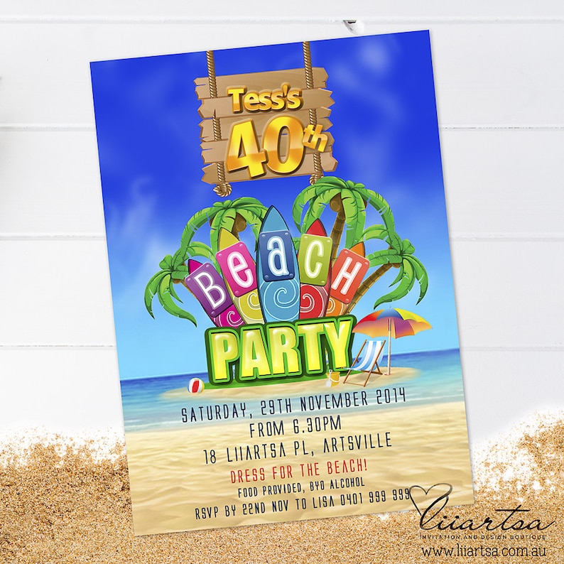 Personalised Digital File Island Beach Party- Modern Birthday Invitation Landscape