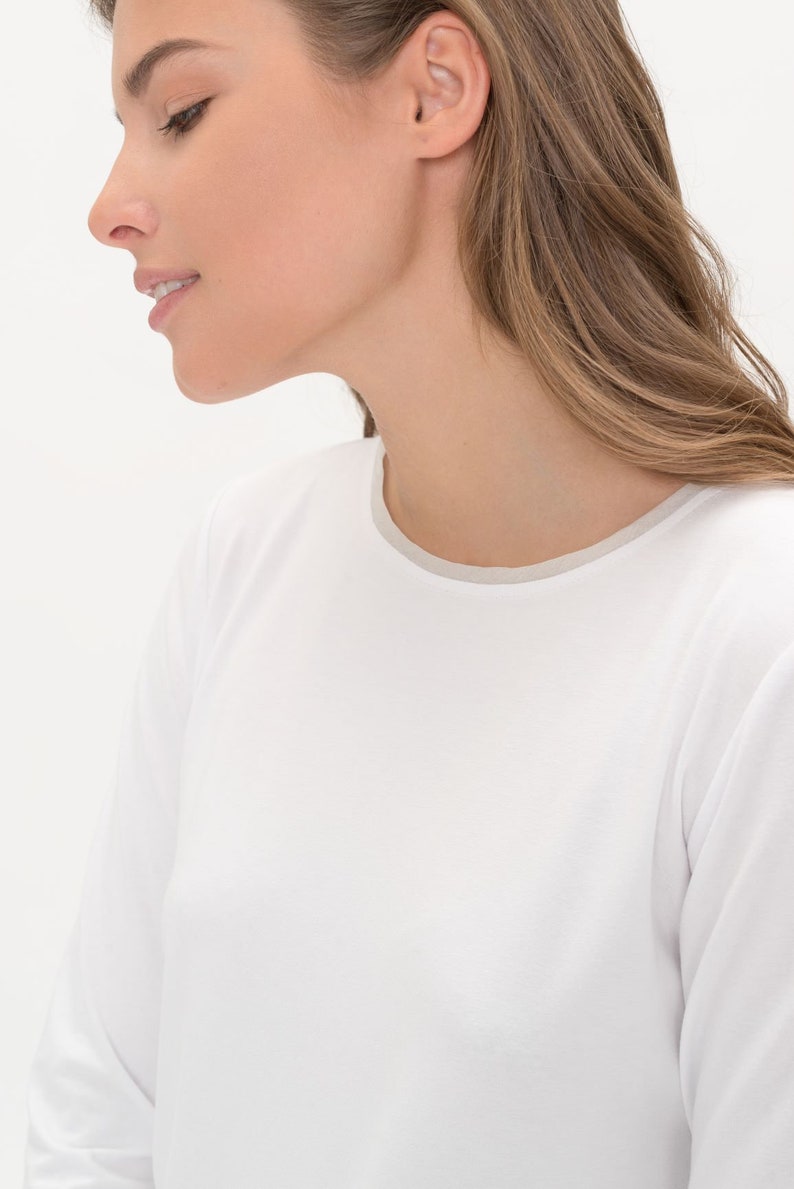 cool t-shirt design White blouse for women round neck t shirt long-sleeved t-shirt