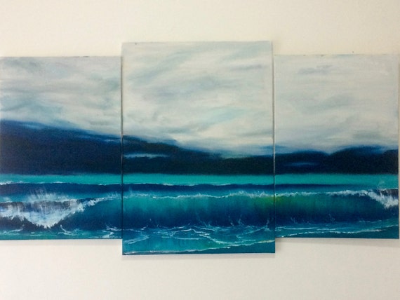 seascape sunset multipanel art Multi panel painting wave sunset painting oil on canvas