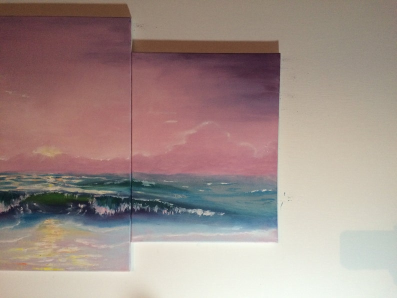 seascape sunset multipanel art Multi panel painting wave sunset painting oil on canvas