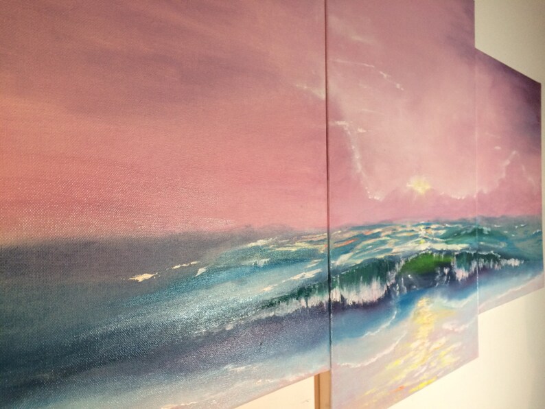 seascape sunset multipanel art Multi panel painting wave sunset painting oil on canvas
