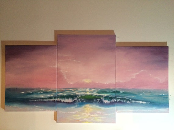 seascape sunset multipanel art Multi panel painting wave sunset painting oil on canvas