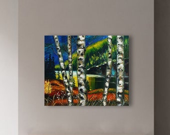 Birches wall art Fall decor Autumn birch forest oil painting on canvas