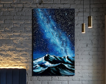 The Milky Way rising over mountains Oil painting on canvas Starry sky Galaxy wall art