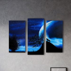 Set of 3 paintings Howling Wolf painting on canvas Living room wall art