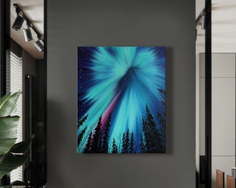 The Northern Lights above a Forest Aurora Borealis painting on canvas