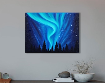 Canada Aurora borealis Oil painting on canvas Northern lights art Wall art Galaxy painting