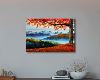 Fall wall art Autumn landscape Fall forest - Oil painting on canvas Fall decor