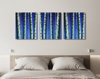 Aspen trees painting Large canvas Acrylic painting on canvas Aspen art 3 piece canvas wall art Forest painting