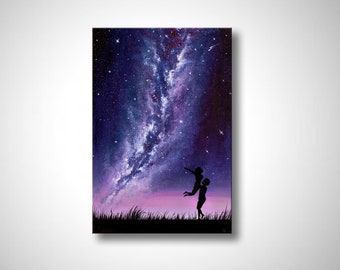 Milky Way Oil painting on canvas Romantic wall art Love couple Constellations art