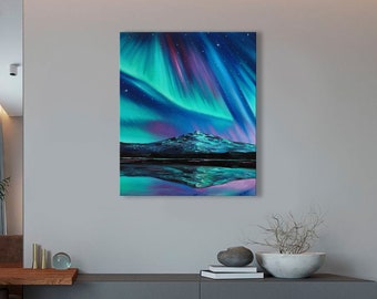 Iceland Aurora borealis Oil painting on canvas Northern lights Interior design art