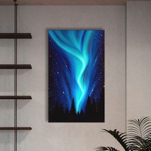 Northern lights art Galaxy painting Aurora Borealis Oil painting on canvas image 1