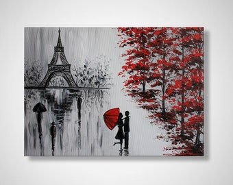 Paris Acrylgemälde auf Leinwand, Frankreich Paar Kunst